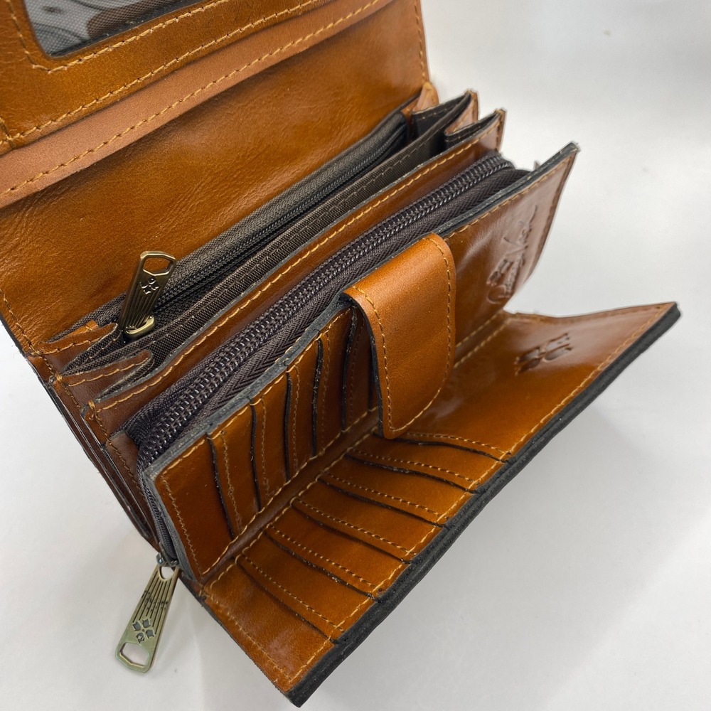 Patricia Nash Cametti Tooled Leather RFID Trifold Wallet Florence Tan Brown NWT - Picture 5 of 7